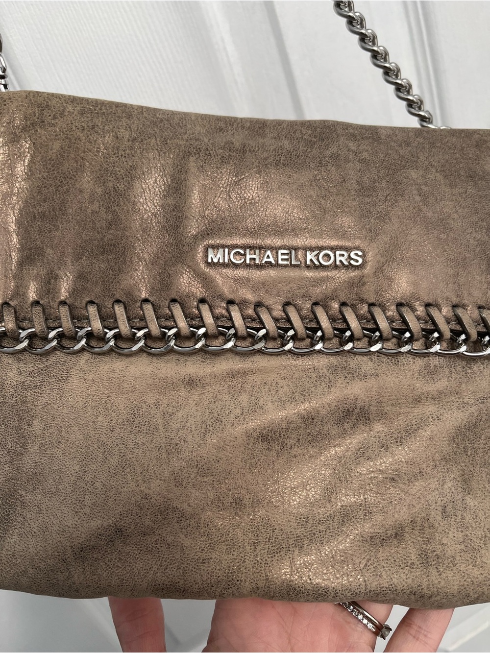 Michael Kors Distressed Leather Chain Trim Shoulder Clutch HandBag - Picture 5 of 17